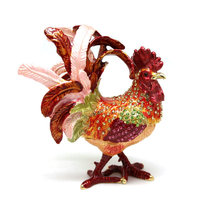 FengShui — boîte à bijoux FengShui, artisanat en métal, décoration pour la maison, boîte cadeau en perles, Statue de coq de poulet, bibelot