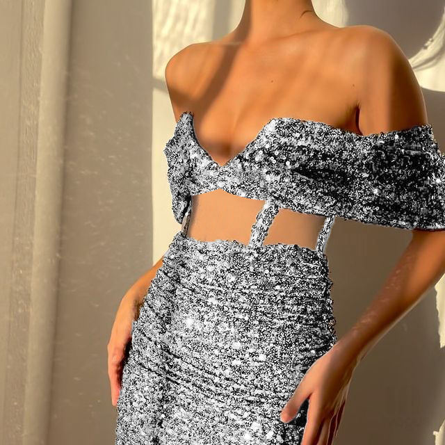 Vestido de fiesta de plata de lujo para mujer, Mini vestido de