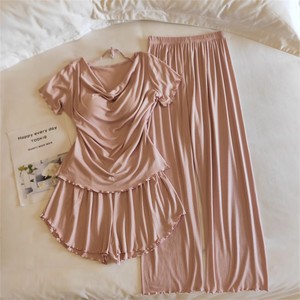 Pyjama en modal pour femme, ensemble short à manches courtes et pantalon long, fin, doux, avec soutien-gorge intégré, tenue d'intérieur - Product Image 4