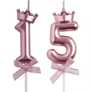 Nouveau Glitter Golden Bow NumberShape Digital 0-9 Party Custom extra Tall 20 Sparkling Happy Birthday Number Cake Candles - Product Image 5