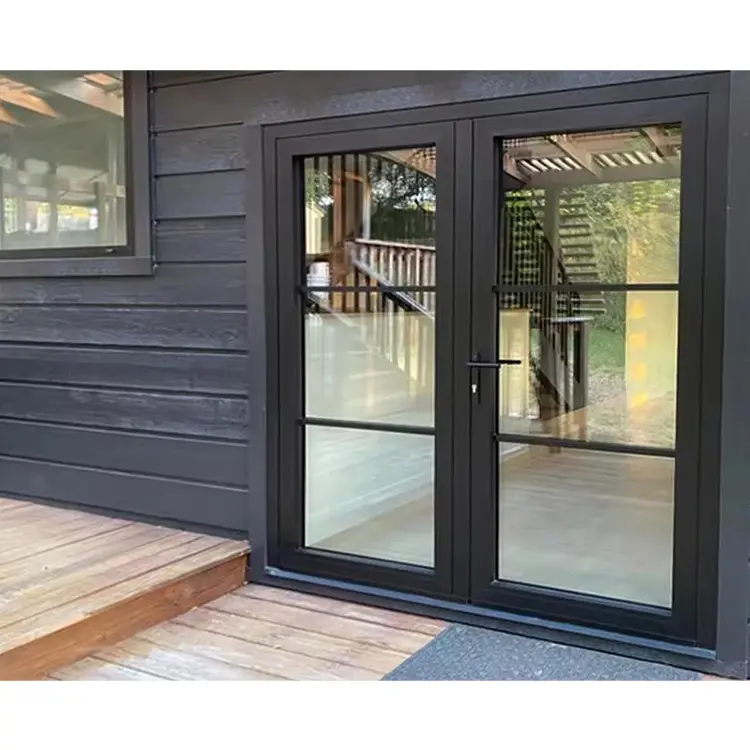Hot sale villa exterior aluminum door waterproof hurricane impact front door glass french door