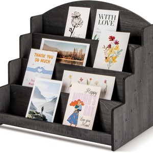 Cross-border <b>wooden</b> book and postcard storage rack, multi-tiered greeting card display rack, <b>desktop</b> tiered card display rack - Product Image 5
