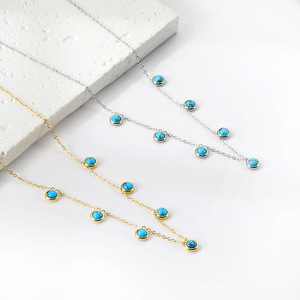 Collar de Perlas Redondas Estilo Europeo Americano con Turquesa, Cadena de Oro y Plata, Joyería de Moda para Mujer, Cadena para Clavícula, Accesorio para Fiesta - Product Image 3