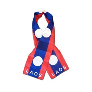 High Quality double side printed Laos Lightweight Flag Printed Triple Knit Polyester Style Scarf 8"x60"