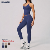 Set Yoga Seamless High Waist Plus Size Wanita, Tank Top Pengangkat Bokong, Legging Kompresi Fitness, Bahan Bernapas Empat Arah