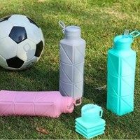 Gobelets pliables écologiques pour enfants, rétractables, portables, en silicone de qualité alimentaire, avec paille pliable, bouteille d'eau pliable