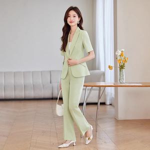 Pink Short Sleeve Women's Suit Set Summer Breathable Office Lady Style Polyester Fabric - Product Image 2