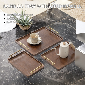 Bamboo Biodegradable Food Serving Tray with Gold Handle for <b>Camping</b> - Product Image 2