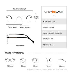 Lunettes de vue rectangulaires sans monture en métal gris pour homme, avec monture antidérapante, pour usage professionnel, numéro de pièce 2042 - Product Image 4