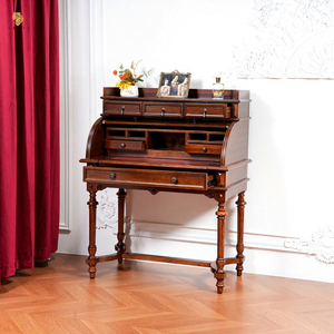 <span class=keywords><strong>Scrivania</strong></span> Secretaire Antica in Legno Massello Stile Americano Royal, Tavolo Marrone con Cassetti, Set Toeletta per Trucco, Design <span class=keywords><strong>Scrivania</strong></span> Secretaire - Product Image 2