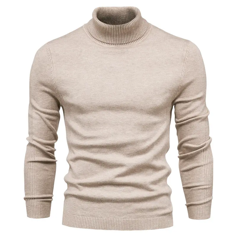 wholesale fashionable design solid color oversized turtleneck thick warm knit men's long sleeve knitted pullover sweaters