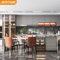 Solution complète : Ensemble de meubles de cuisine modulaire moderne sur mesure avec îlot de comptoir en résine