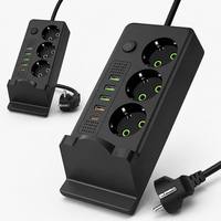 Multiprise sans fil de style européen avec 6 ports USB-A, 1 port Type-C, 4 prises, pour usage hospitalier, câble de 2m, en laiton, 10A
