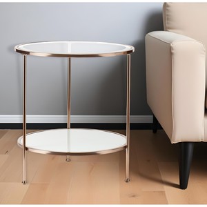 HMS 26 \ "tavolo rotondo con vetro oro e ferro con una mensola per mobili da soggiorno - Product Image 1