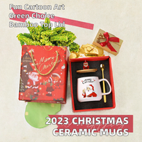 Meilleure idée cadeau de Noël 2023 Nouvelle tasse en céramique en gros avec couvercle en bambou Design de dessin animé et cuillère Tasse de Noël parfaite