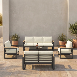 Conjunto de Sofás de <span class=keywords><strong>Exterior</strong></span> de Estilo Industrial, Muebles de Terraza de Aluminio Resistente a la Oxidación, Sofá Cama con Detalles de Madera Compuesta Resistente - Product Image 4