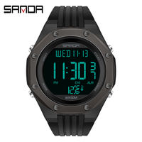 SANDA Jam Tangan Digital Pria, Jam Tangan LED Termometer Lingkungan Tahan Air untuk Lelaki