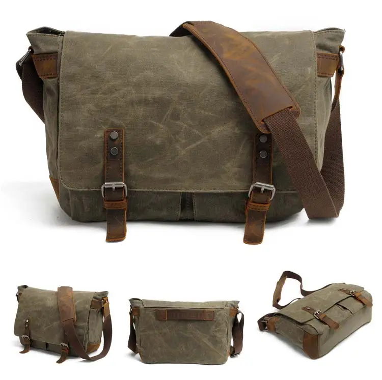 2020 new custom logo leather messenger bag men vintage canvas messenger bags satchel