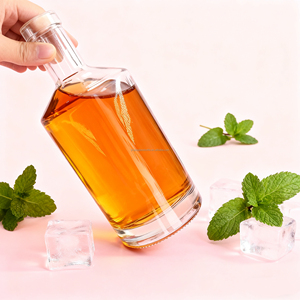 Botella de Licor de Vidrio Popular de 500 ml, 700 ml, 750 ml, Diseño de Hombro Oblicuo para Whisky, Vodka, Tequila, Ginebra, con Etiqueta Adhesiva Lista para Usar - Product Image 3