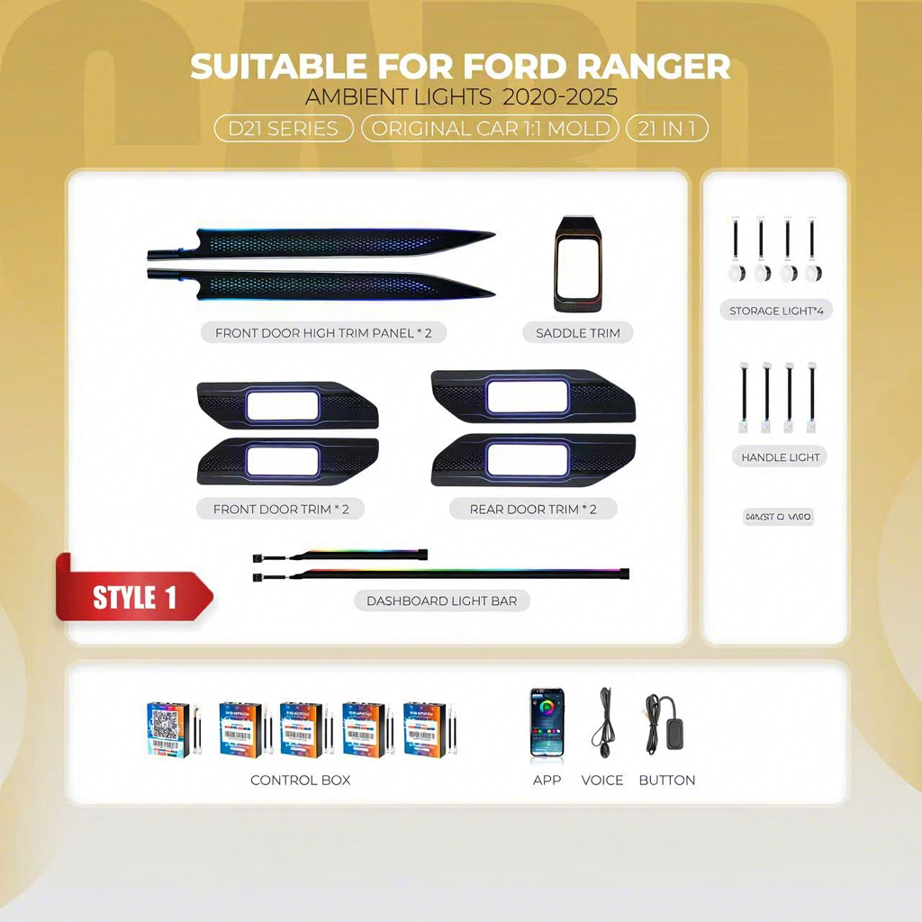 New Product D21 Ranger Interior Lights for Car Multicolor-lighting Flash-to-the-beat Sync with Music APP+Switch+Voice Control