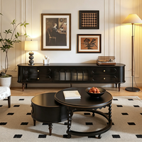 Meuble TV sur pied de luxe en bois massif noir, style antique américain, avec tiroirs de rangement pour salon