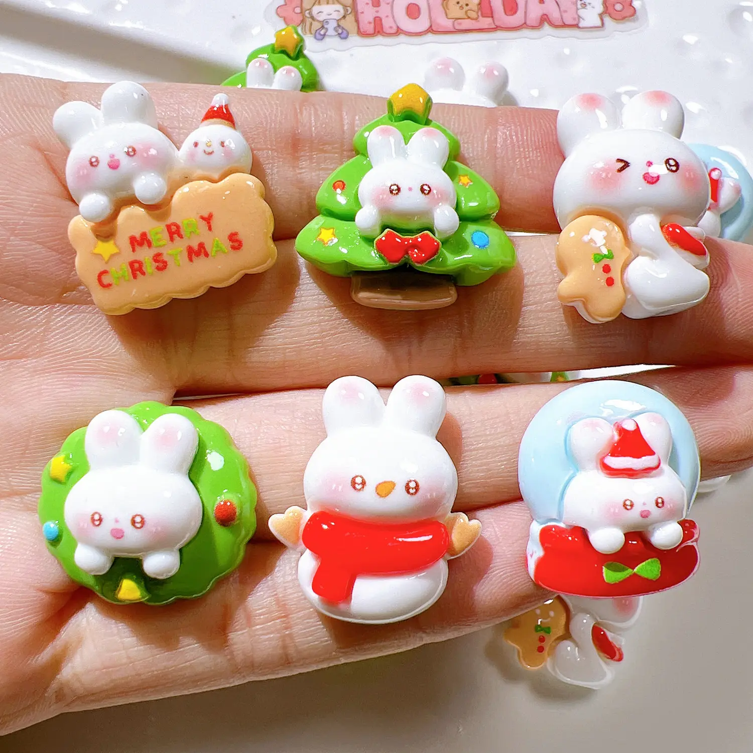 Wholesale Resin Charms Diy Cream Glue Accessories Christmas Rabbit Resin Flat Back For Decoration