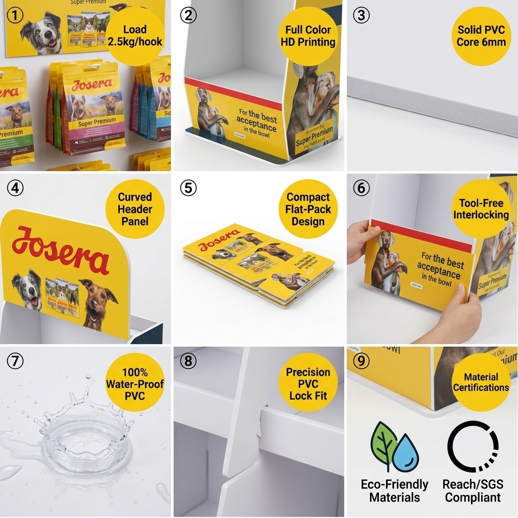 Customizable PVC Floor Display Stand for Pet Supplies | Durable Hooks Rack for Dog Food, Cat Food & Pet Store Essentials — view 5