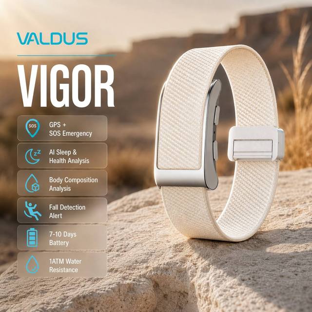 VALDUS Screenless GPS Smart Bracelet VIGOR Health Fitness Tracker with Heart Rate Sleep Monitor Waterproof Band for Men Women