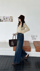 <span class=keywords><strong>Jeans</strong></span> <span class=keywords><strong>in</strong></span> denim elasticizzato a <span class=keywords><strong>vita</strong></span> alta, a gamba larga, blu scuro, lavato, resistente allo sbiadimento, casual, per donna taglie forti, per tutte le stagioni, ad asciugatura rapida - Product Image 5