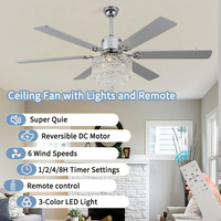 Ventilateur de plafond encastré 52 pouces à 5 pales avec lustre, moteur DC, télécommande, 6 vitesses, lumière LED, économie d'énergie, faible bruit, intensité variable