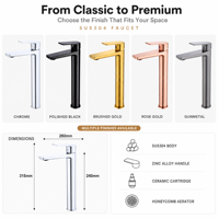 Robinet de lavabo monotrou à arc haut en acier inoxydable 304 noir mat, mitigeur de salle de bain moderne à poignée unique et valve en céramique