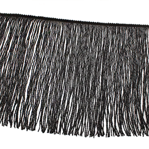 Frangia in Filo di Poliestere Nero Larga 33,5 CM con Motivo Floreale per Costumi da Ballo Sexy e Bordi di Tende - Product Image 1