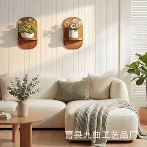 Wooden Wall Mounted Plant Display <b>Shelf</b> Oval Shape Multi Functional Storage <b>Rack</b> For Indoor Decor - Product Image 2