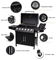 Grill à gaz commercial en fonte argentée certifié CE, 6 brûleurs, amovible, avec table