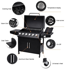 Griglia a Gas Commerciale con 6 Bruciatori in <span class=keywords><strong>Ghisa</strong></span> Argentata, Certificazione CE, <span class=keywords><strong>BBQ</strong></span> Rimovibile con Tavolo - Product Image 5