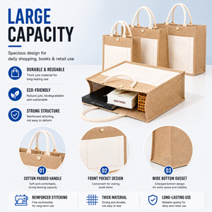 Borsa Shopper <span class=keywords><strong>in</strong></span> Iuta Naturale Ecologica Personalizzata con Logo, Grande e Semplice, Vendita all'Ingrosso - Product Image 4