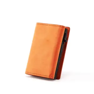 弹出式卡夹口袋钱包铝合金钱包金属卡盒，用于纸币、硬币和借记卡 (横向按钮)