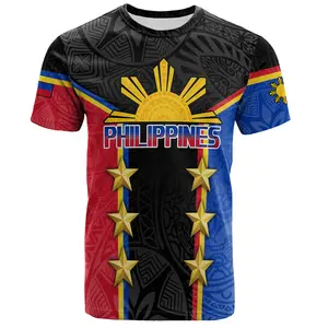 Marka yeni filipinler Filipinos özel T Shirt Suppliers tedarikçiler 3D baskı filipinler güneş kabile desen tarzı T Shirt erkekler için