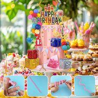 34-teiliges Buntes Geburtstagstorten-Deko-Set mit Happy Birthday Kerzen, Luftballons, Geschenkboxen, Partyhüten, Pompons und Kuchendekoration
