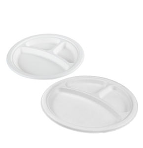 จานกระดาษ3ช่องทรงกลม9นิ้วแบบย่อยสลายได้ถาดอาหารกลางวันแบบย่อยสลายได้ - Product Image 1