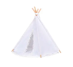 Oyuncak çadır çocuklar için taşıma çantası ile doğal tuval Teepee oyun çadırı oyuncak kızlar için/erkek kapalı ve açık oyun (Beyaz Teepee