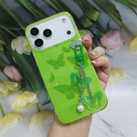 Coque de téléphone papillon dégradé de couleur pour Samsung S26, étui de protection avec grande fenêtre et chaîne de perles papillon pour iPhone 17 11