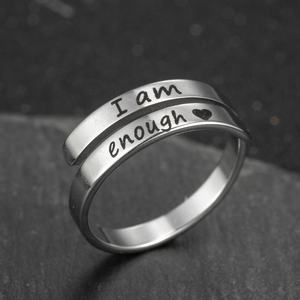 <strong>I</strong> <strong>Am</strong> <strong>Enough</strong> Encourage Letter Stainless Steel Ring Fashion Keep Going Cuff Ring Awareness Rings Jewelry for Women - Product Image 1