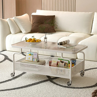 Table de service à thé minimaliste en métal, mobile, à double plateau en verre trempé cannelé, avec plateau de rangement en maille et roulettes silencieuses universelles