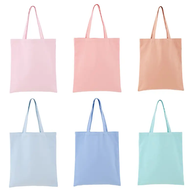 Eco Friendly Candy Color Plain Custom Logo 12oz Blank 100% Cotton Canvas Tote Bag