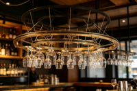 Meuble de bar suspendu moderne en acier inoxydable personnalisable pour la maison, avec porte-verres à vin inversés