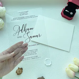 Sobre de impresión perfecta de diseño personalizado invitación de tarjeta de boda de lujo acrílico neutral