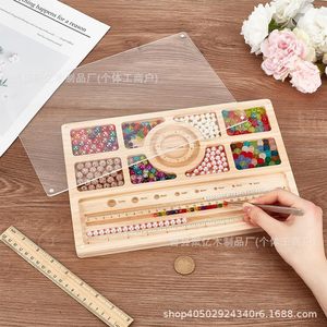 Wooden <b>Beaded</b> <b>Board</b> With Magnetic Acrylic Cover 30x20cm For Bracelet Necklace Design Measuring Scale Included - Product Image 1