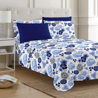 Ensemble de draps en microfibre imprimé 6 pièces - Ultra doux, résistant aux plis, poche profonde (Queen, Palmier tropical)