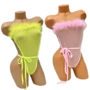 Top Ranking Most Popular Nightclub Mesh Rhinestone Fur Nylon Sexy Costumes For Women